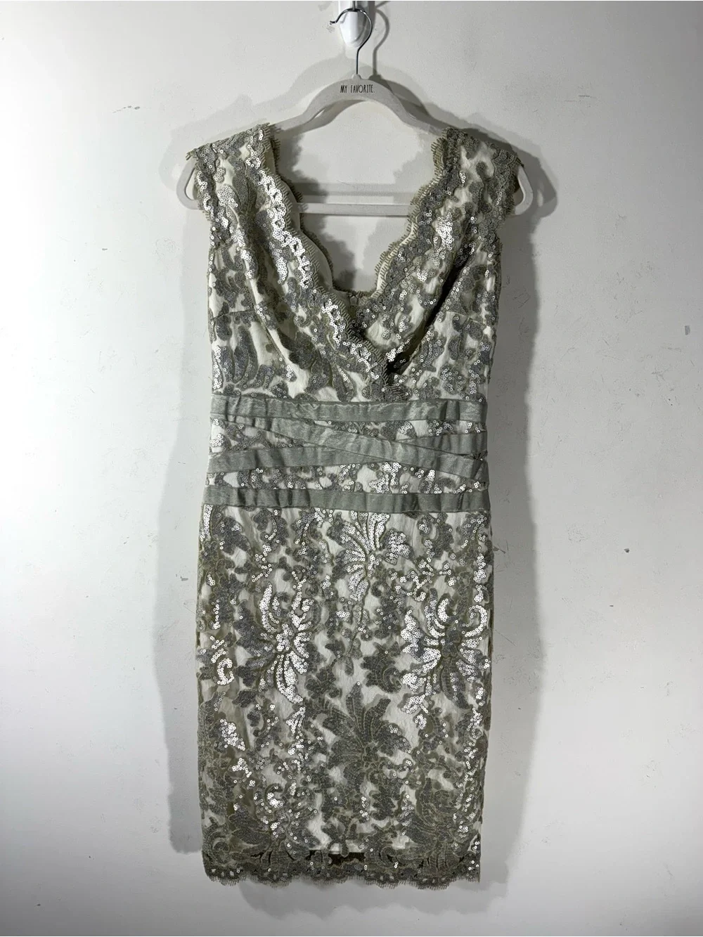 Tadashi Shoji Gold Sequin & Lace Cocktail Dress Sz 6